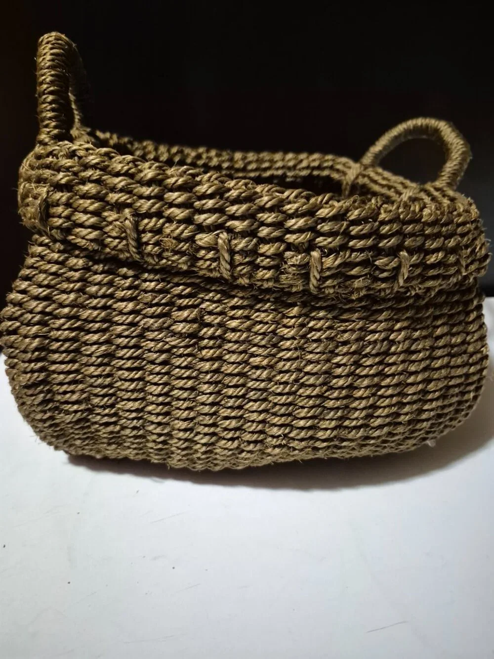 DARK BROWN RECTANGULAR HAND-WOVEN BASKET